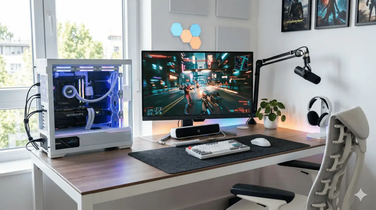 Os Melhores Monitores Gamer 144Hz Setup gamer moderno focado em um monitor 144Hz de alto desempenho