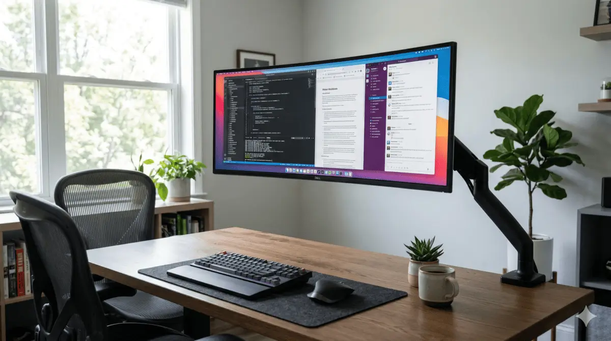 Os Melhores Suportes Articulados para Monitor Setup moderno e clean utilizando os melhores suportes articulados para monitor de mesa
